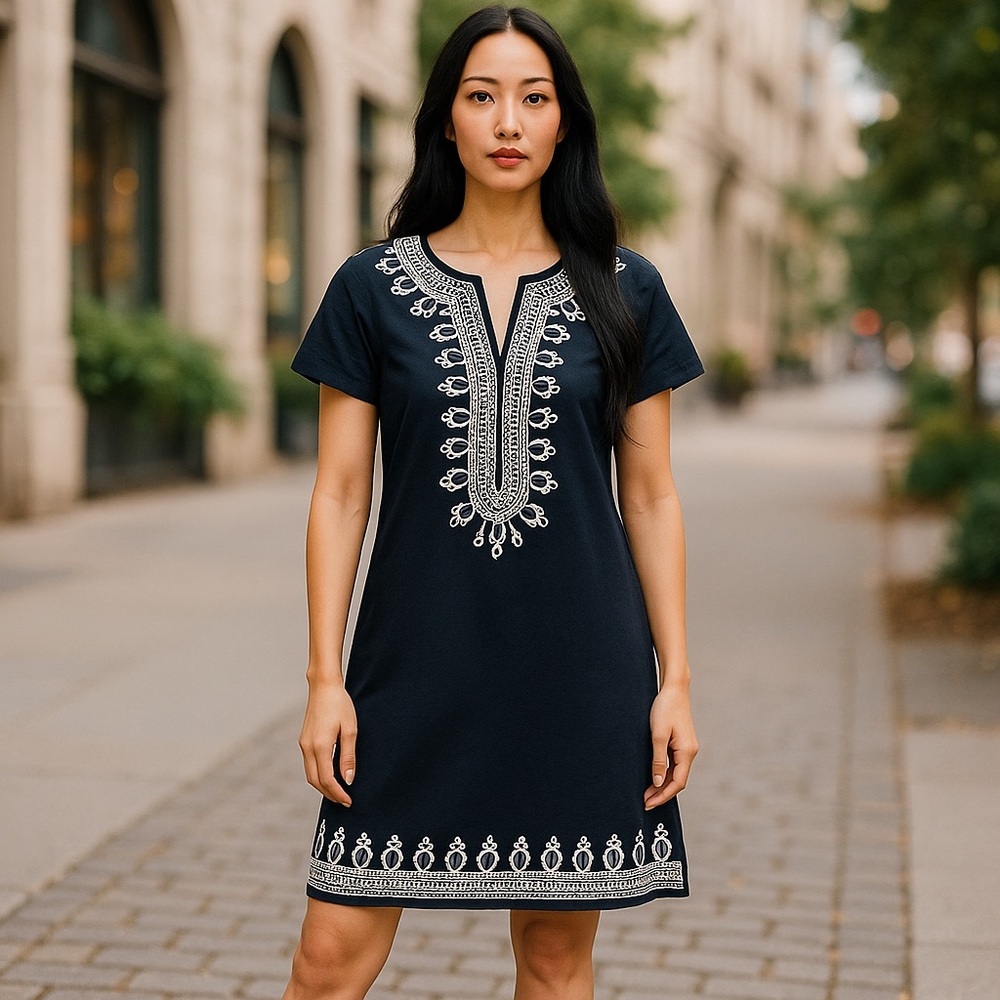 Calypso St. Barth Black Blouse with Cream Embroidery